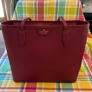 Kate Spade Pebbled Leather Large Red Tote Shoulder Bag with Zipper